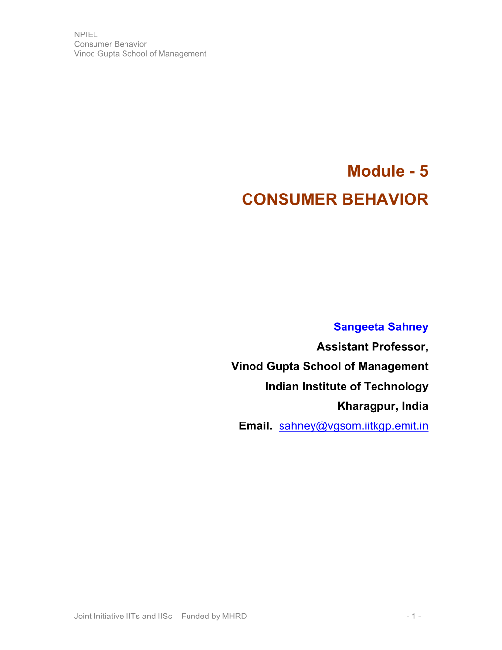 Module - 5 CONSUMER BEHAVIOR