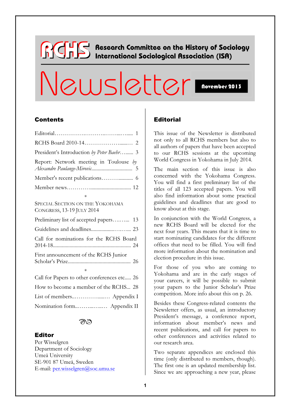 131202 RCHS Newsletter November 2013