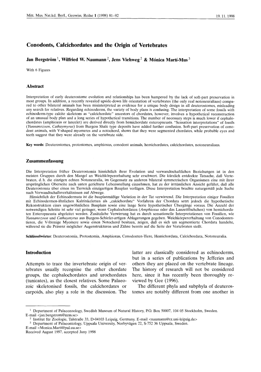 Conodonts, Calcichordates and the Origin of Vertebrates