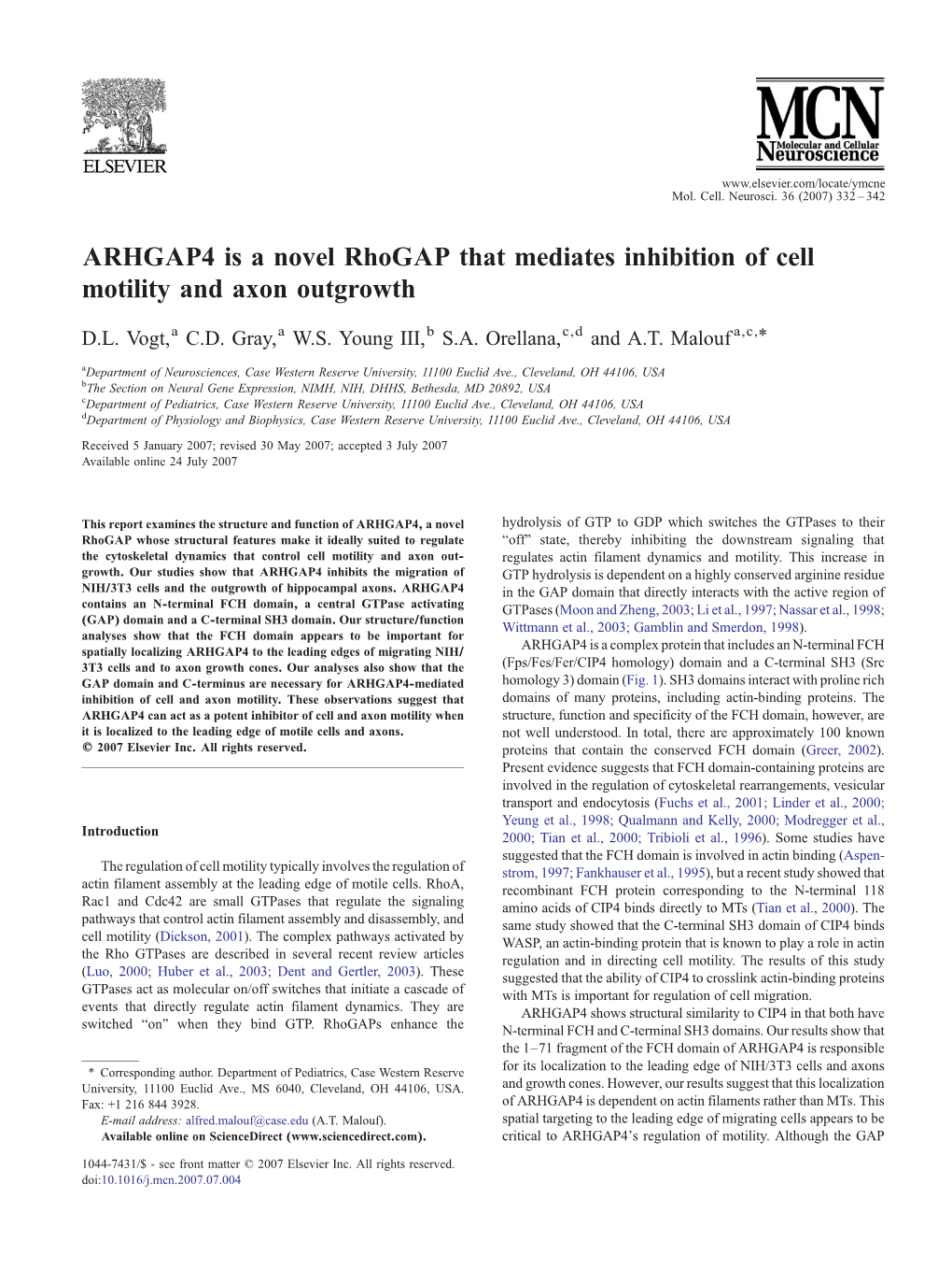 ARHGAP4 Is a Novel Rhogap That Mediates Inhibition of Cell Motility and Axon Outgrowth ⁎ D.L