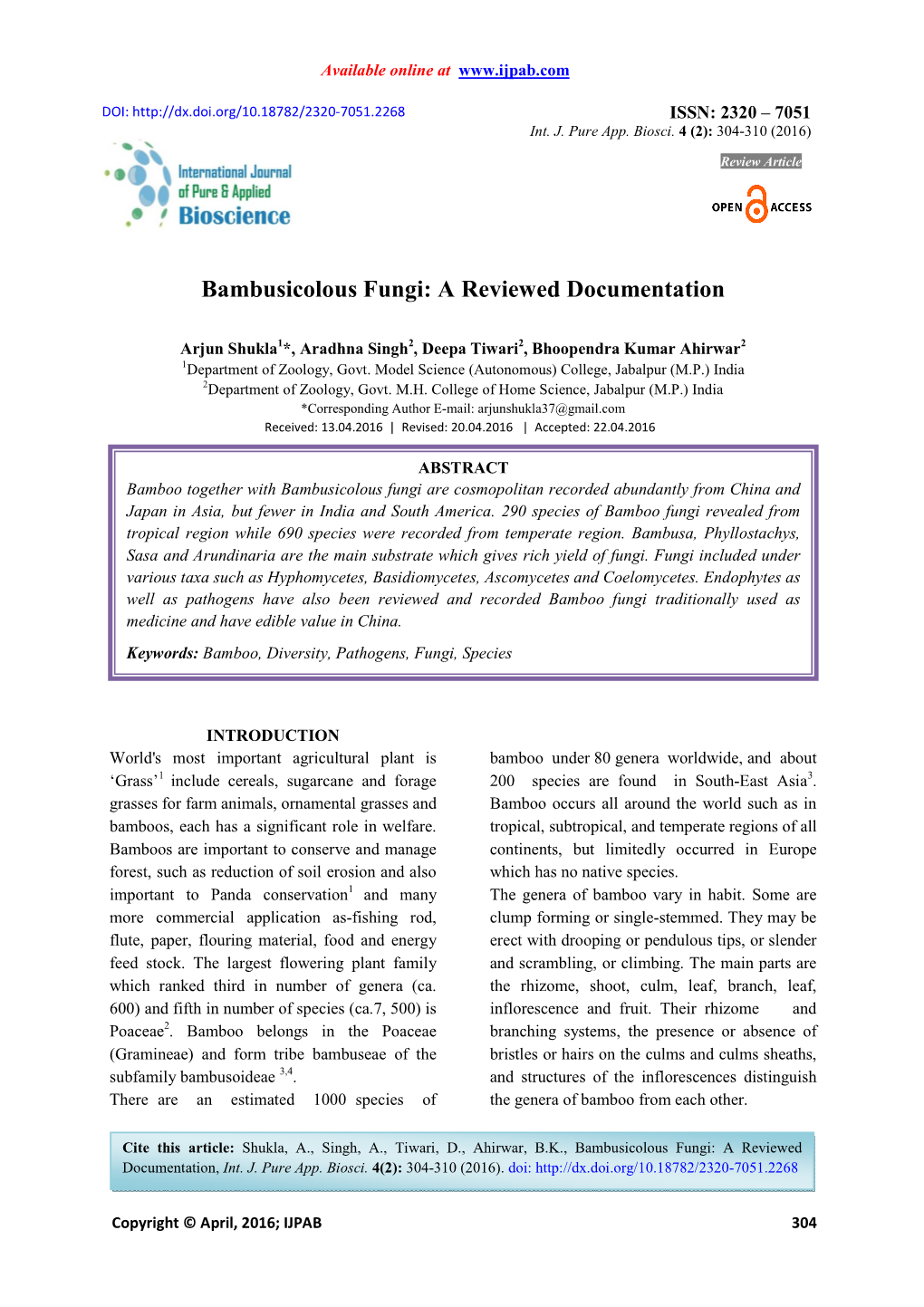 Bambusicolous Fungi: a Reviewed Documentation