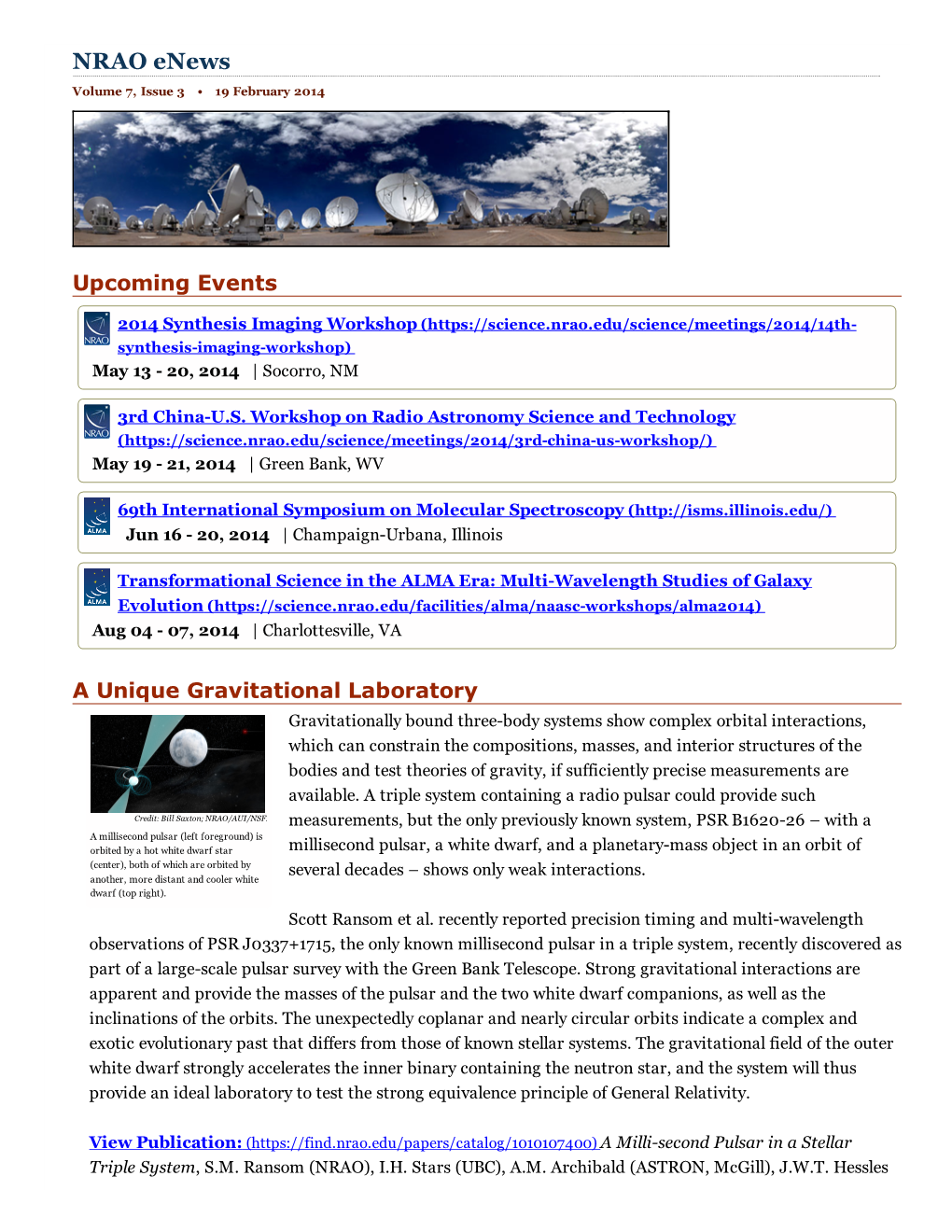 NRAO Enews: Vol. 7, Issue 3