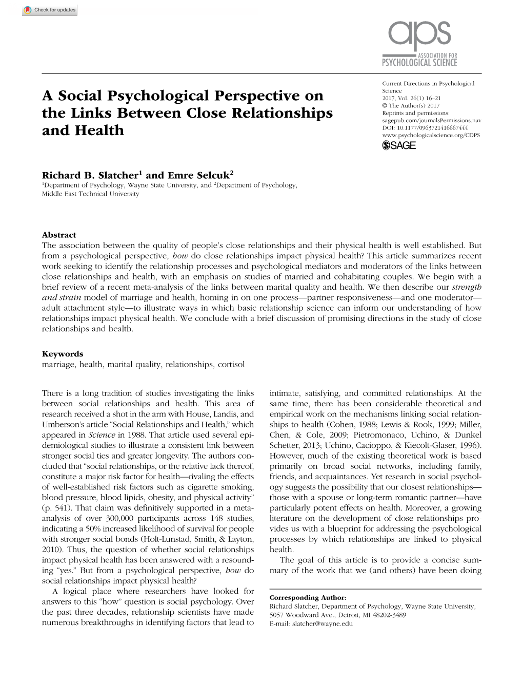 A Social Psychological Perspective on the Links Between Close