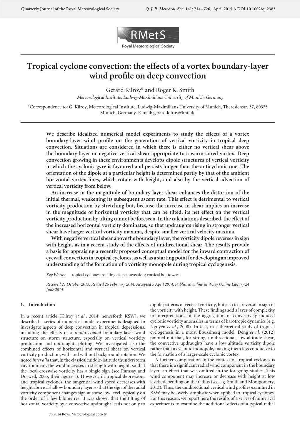 Tropical Cyclone Convection: the Effects of a Vortex Boundary-Layer Wind Proﬁle on Deep Convection