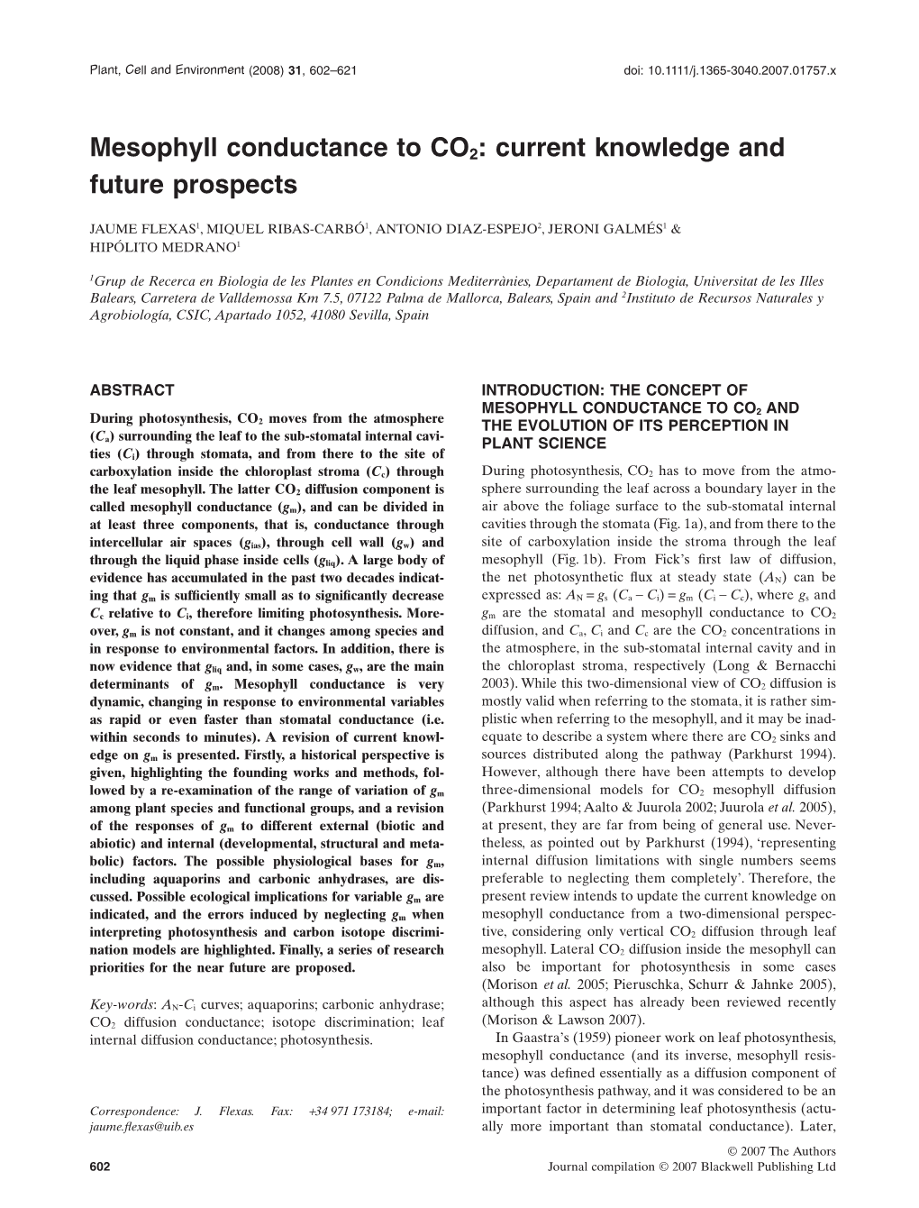 Mesophyll Conductance to CO2: Current Knowledge and Future Prospects