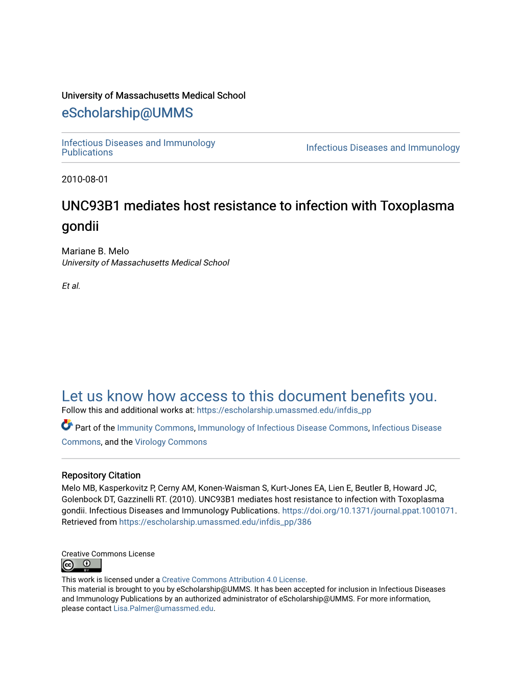 UNC93B1 Mediates Host Resistance to Infection with Toxoplasma Gondii