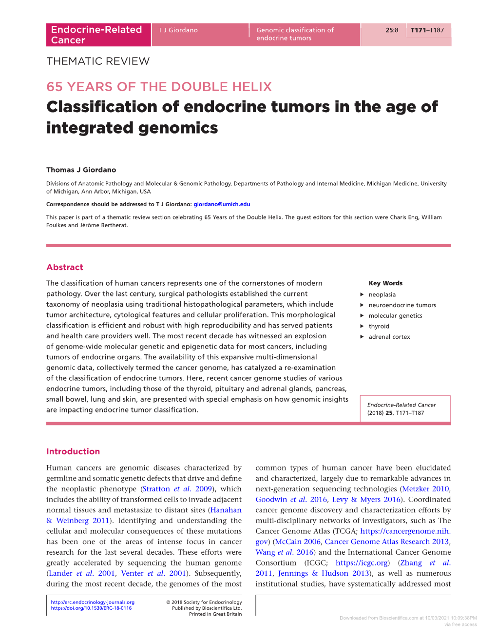 Classification of Endocrine Tumors in the Age of Integrated Genomics