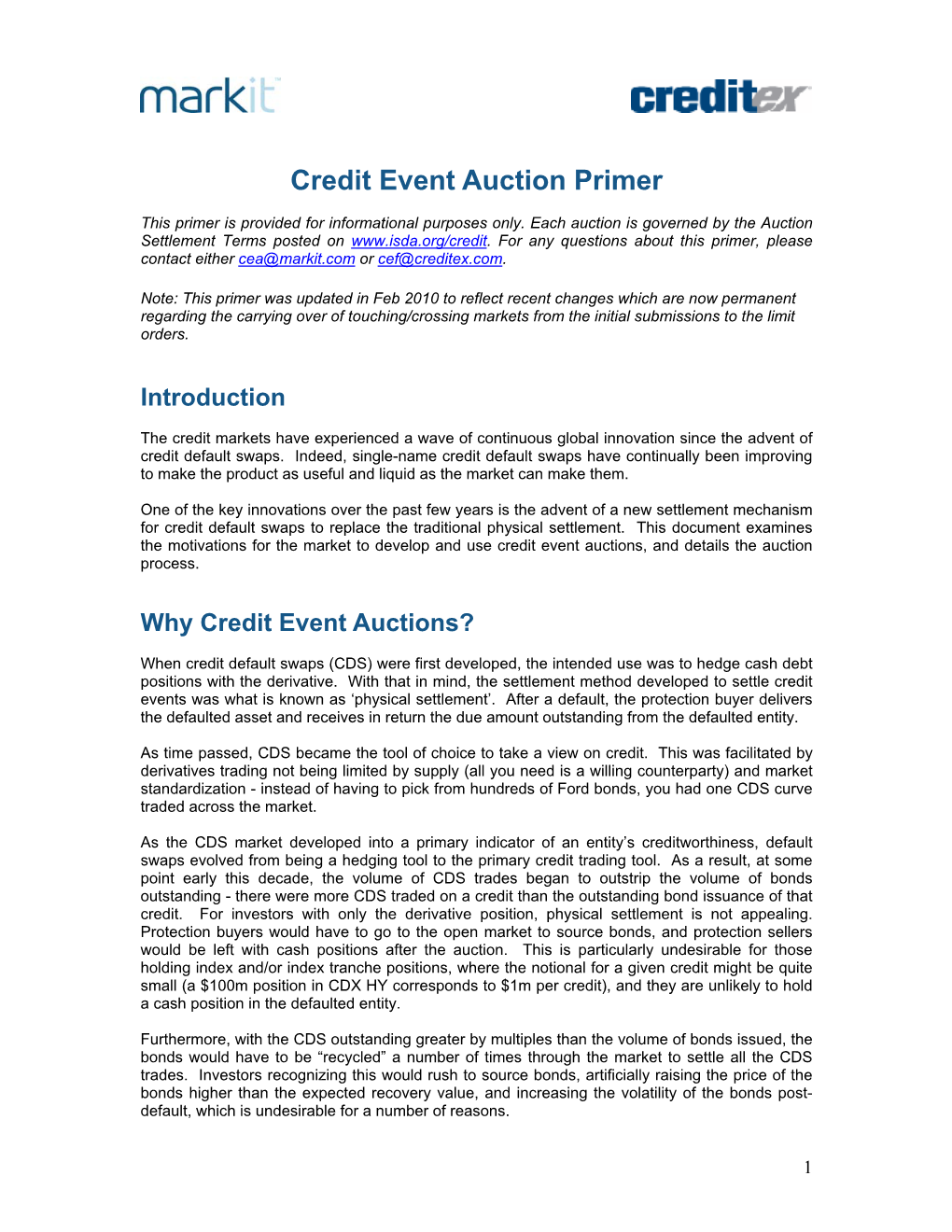 Credit Event Auction Primer