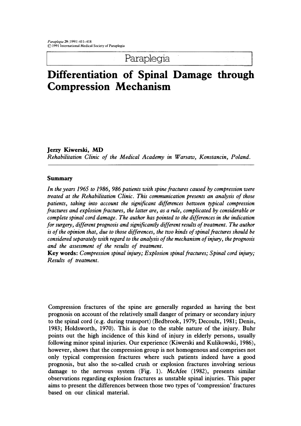 Differentiation of Spinal Damage Through Compression Mechanism