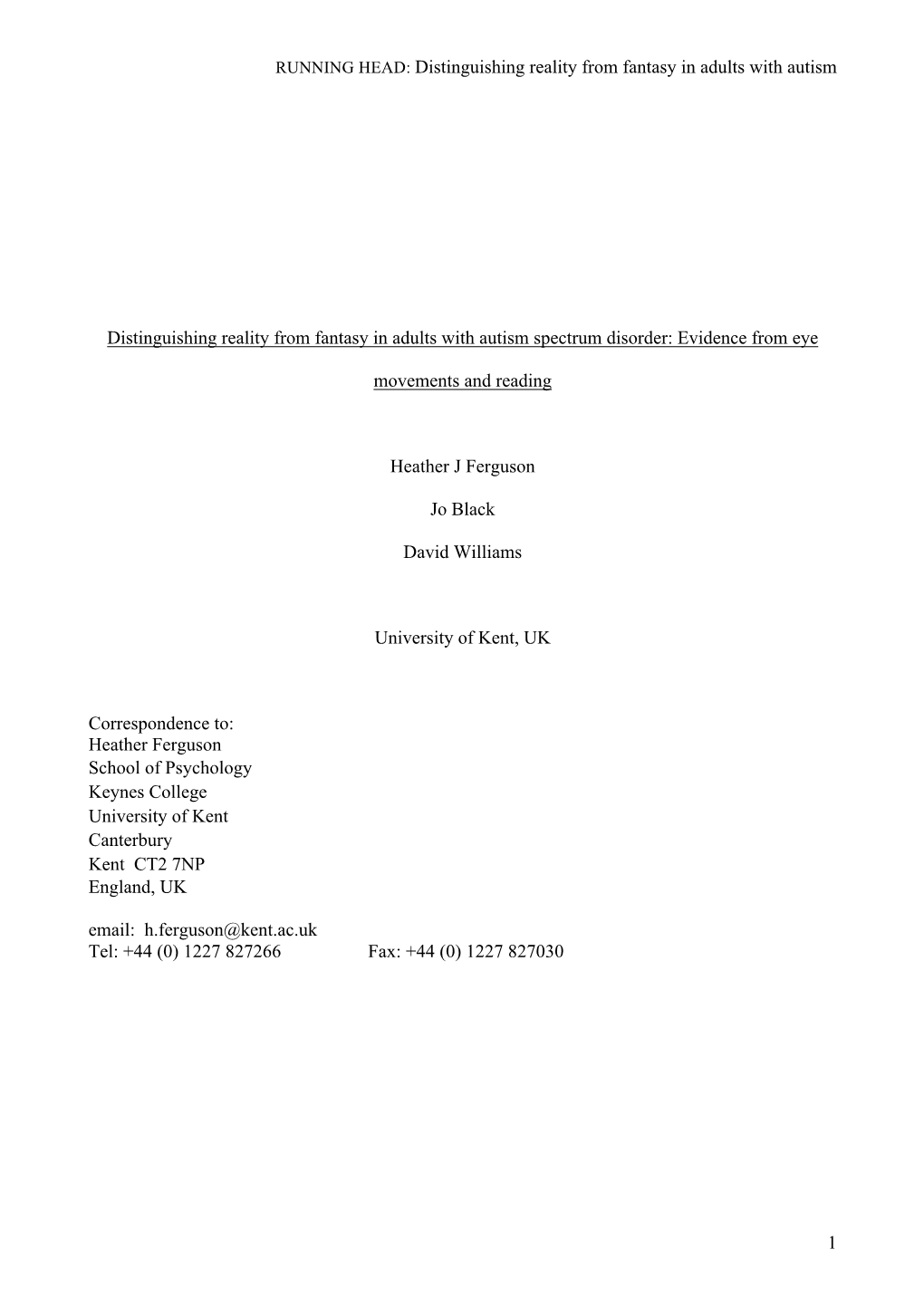 Distinguishing Reality from Fantasy in Adults with Autism