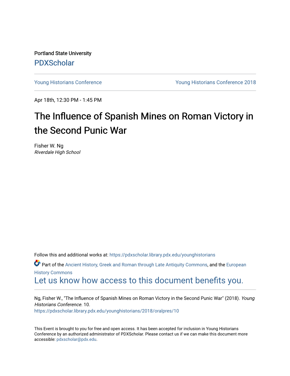 The Influence of Spanish Mines on Roman Victory in the Second Punic War