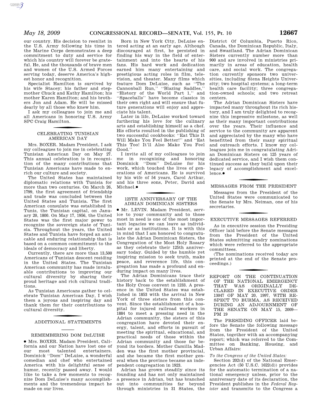 CONGRESSIONAL RECORD—SENATE, Vol. 155, Pt. 10 May 18