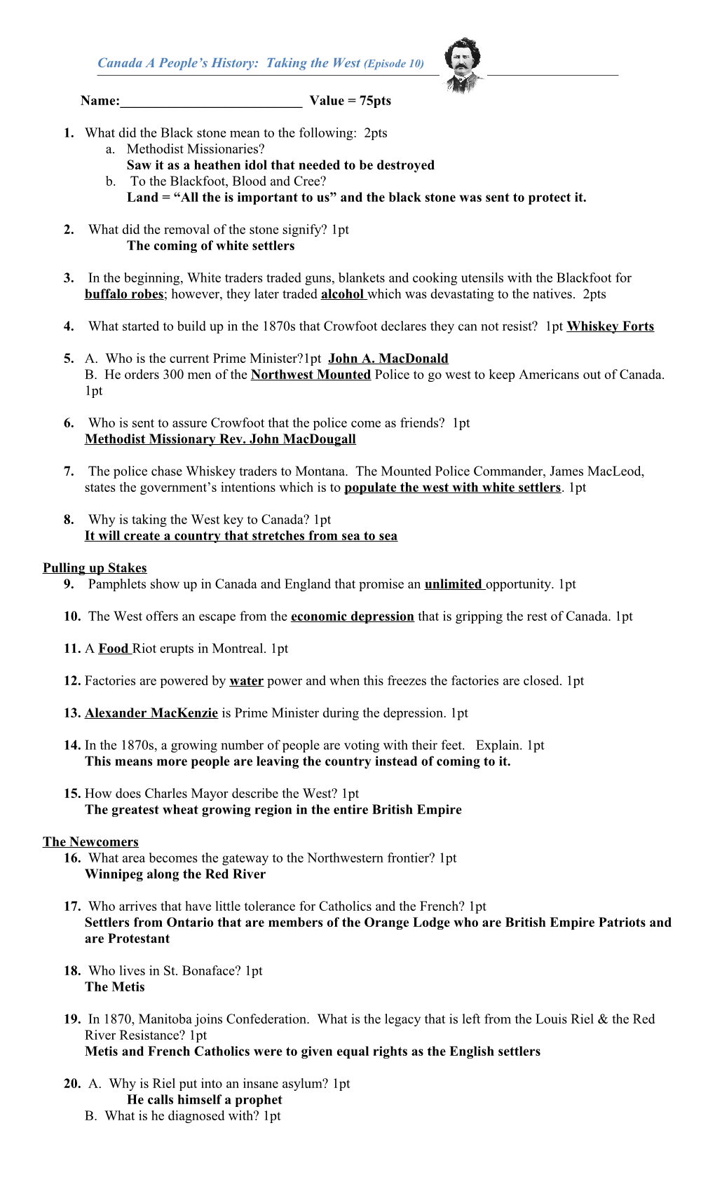 1. What Did the Black Stone Mean to the Following: 2Pts