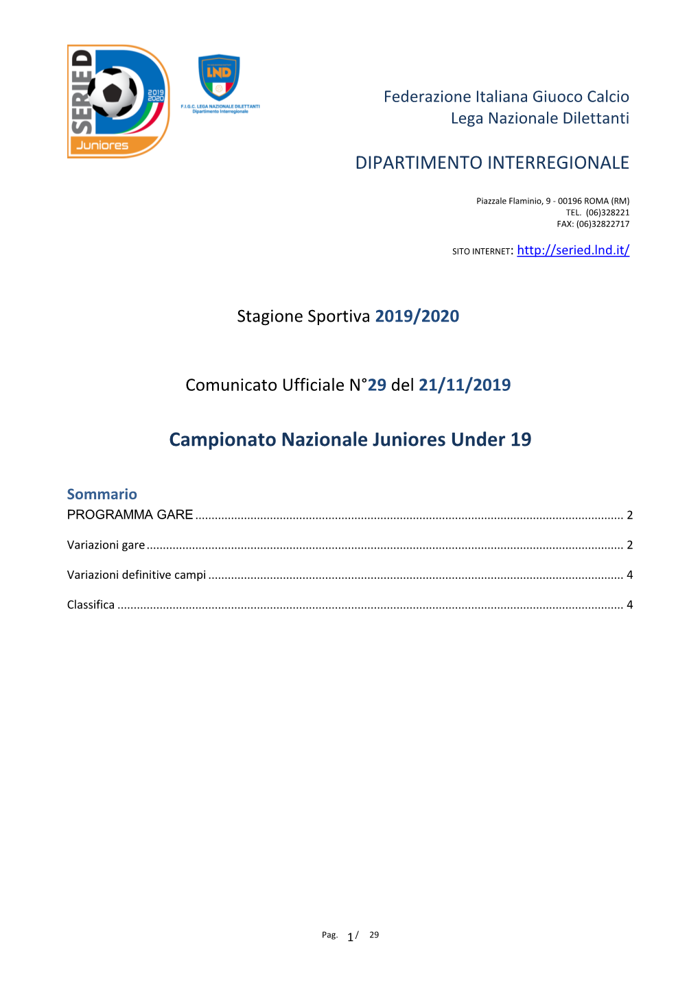 Classifica NAZIONALE JUNIORES