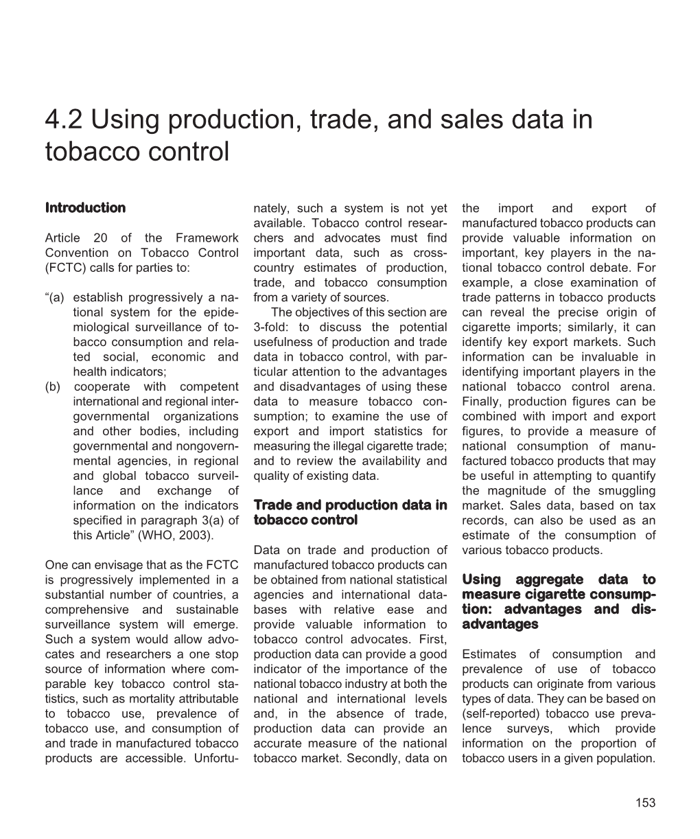 4.2 Using Production, Trade, and Sales Data in Tobacco Control