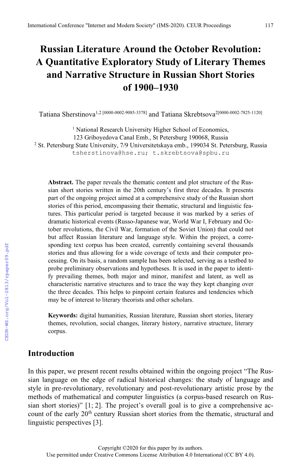 Russian Literature Around the October Revolution: a Quantitative Exploratory Study of Literary Themes and Narrative Structure in Russian Short Stories of 1900–1930