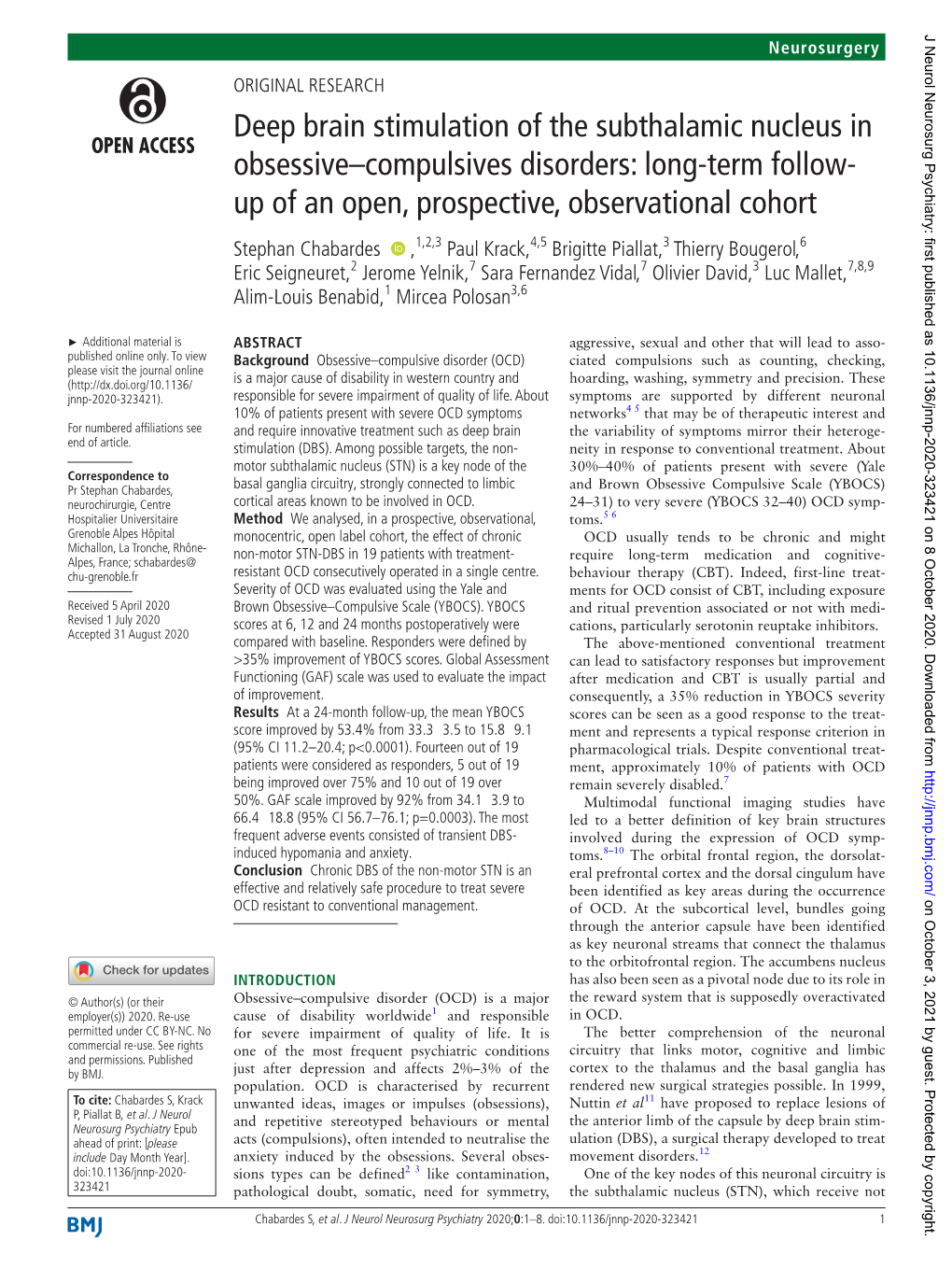 Deep Brain Stimulation of the Subthalamic Nucleus in Obsessive