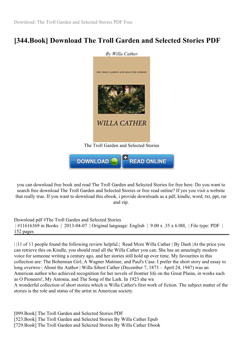 Download the Troll Garden and Selected Stories PDF