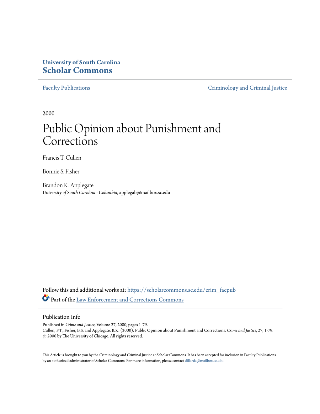 Public Opinion About Punishment and Corrections Francis T