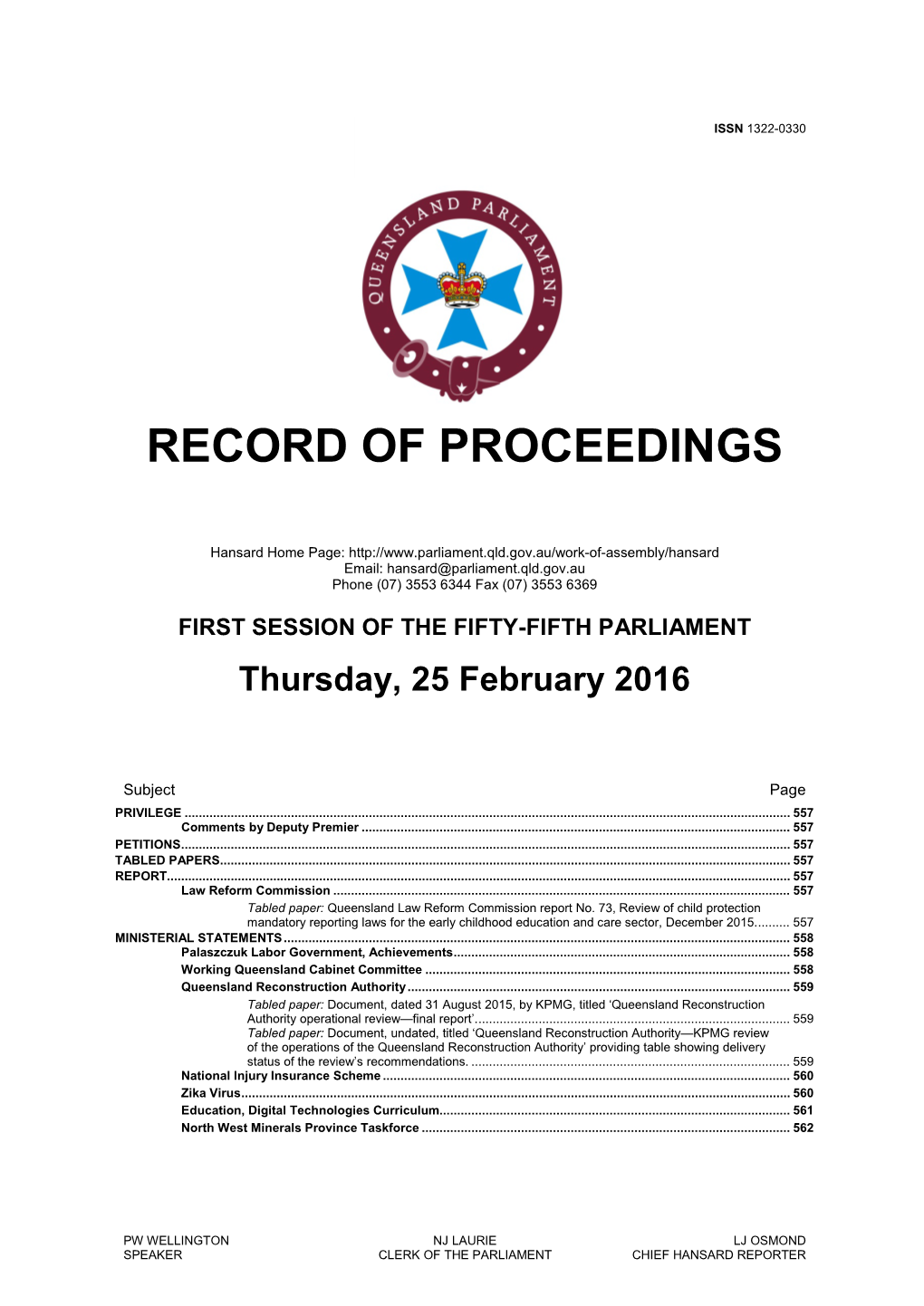 574 Tabled Paper: Queensland Government: Protecting Palm Island’S Water Supply, Undated