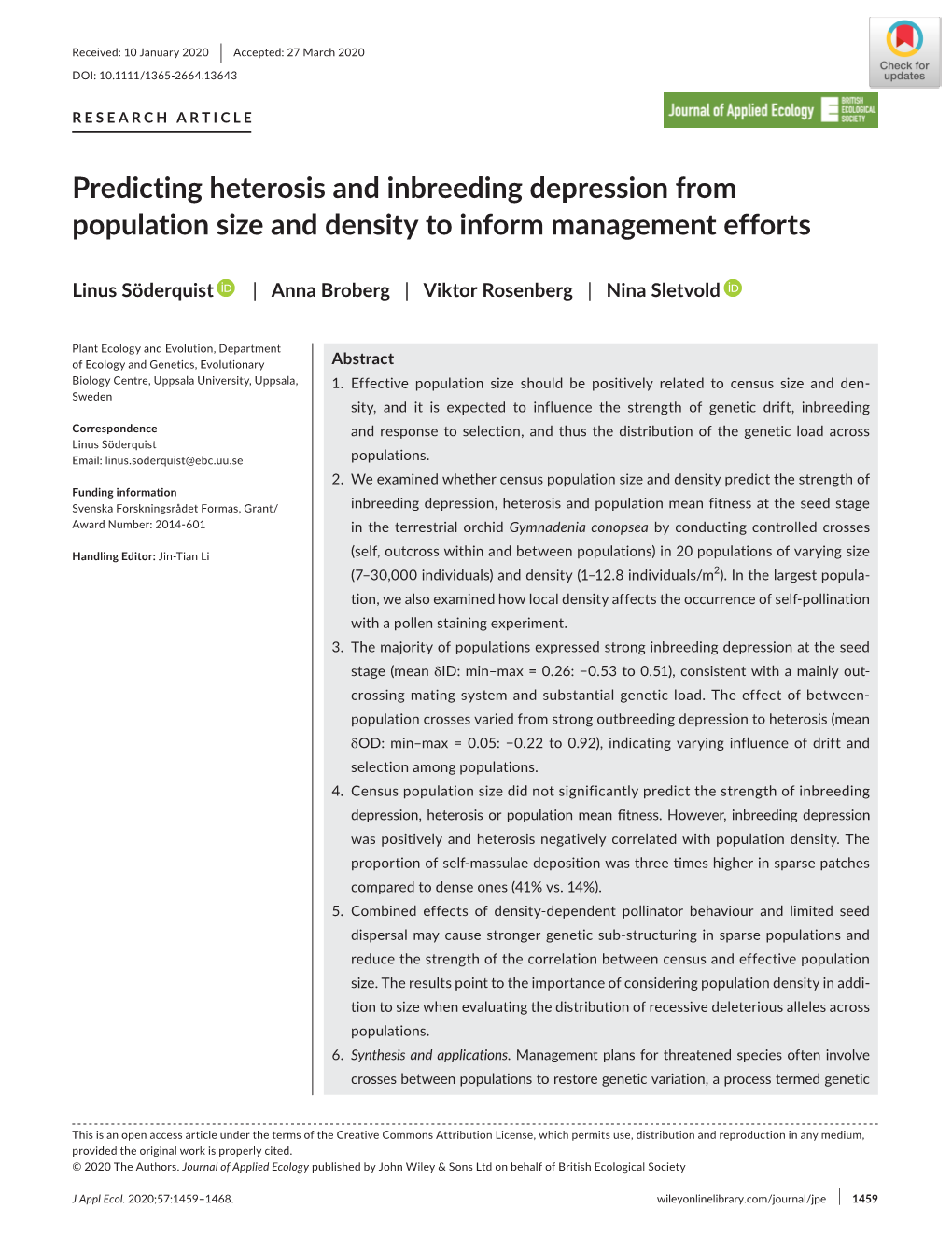 Predicting Heterosis and Inbreeding Depression from Population Size and Density to Inform Management Efforts