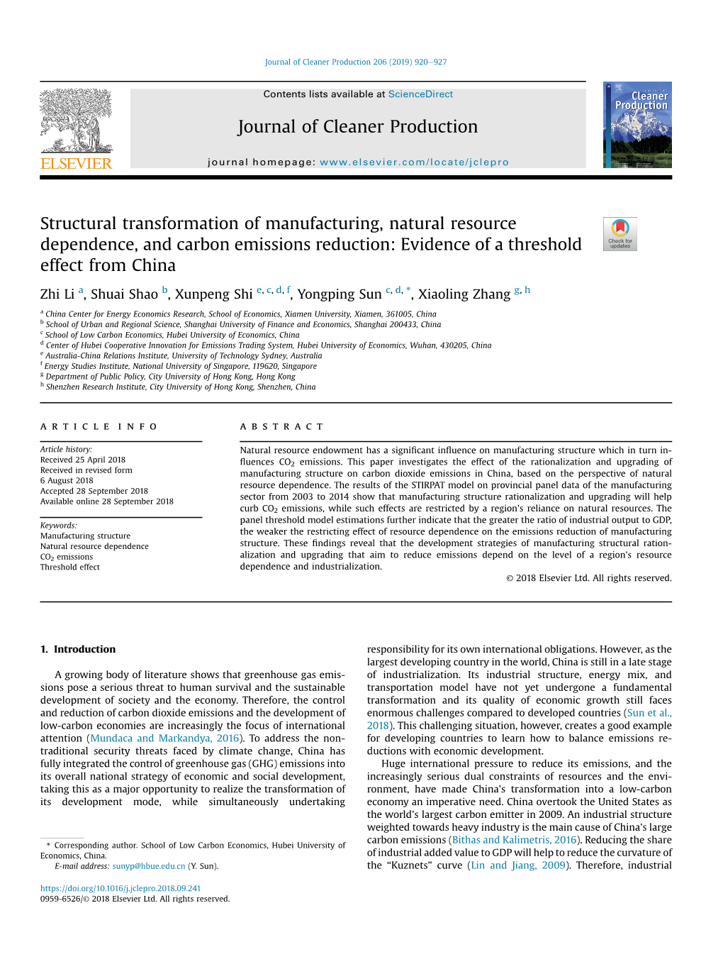 Structural Transformation of Manufacturing, Natural Resource Dependence, and Carbon Emissions Reduction: Evidence of a Threshold Effect from China