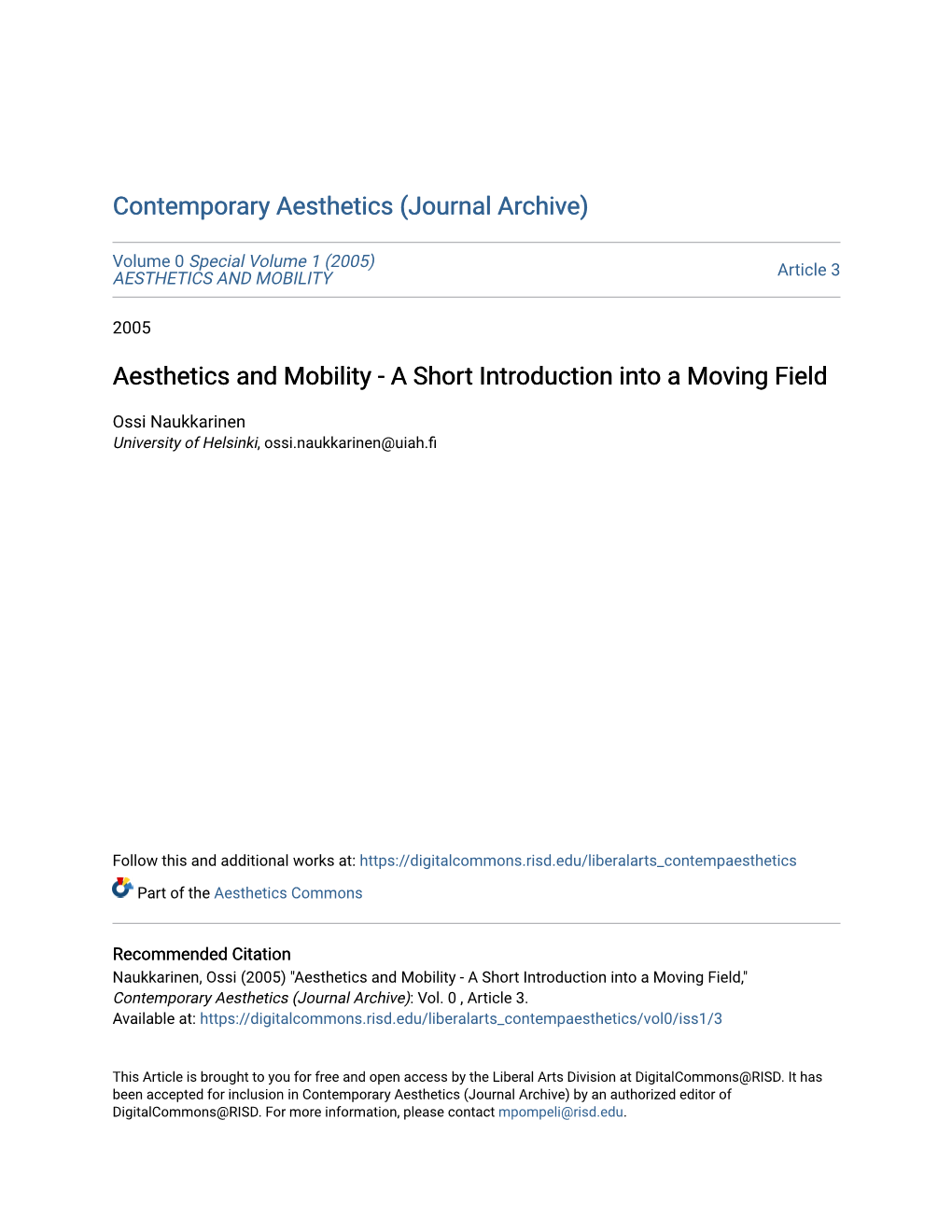AESTHETICS and MOBILITY Article 3