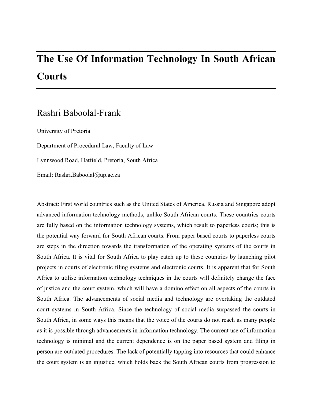 The Use of Information Technology in South African Courts