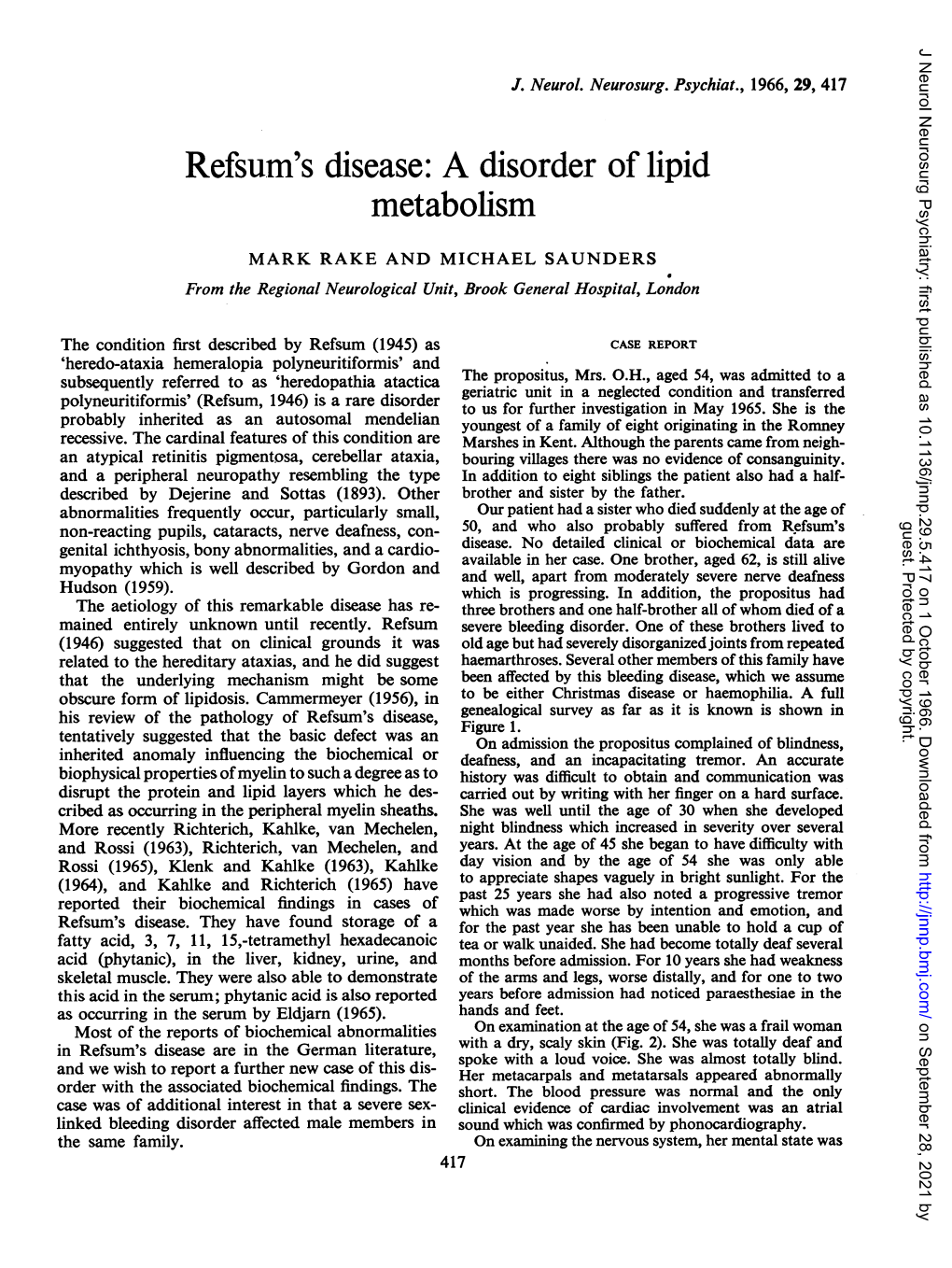 Refsum's Disease: a Disorder of Lipid Metabolism