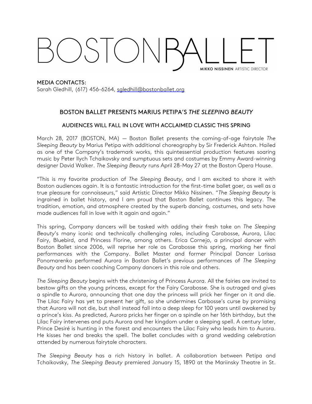 Boston Ballet Presents Marius Petipa's the Sleeping Beauty