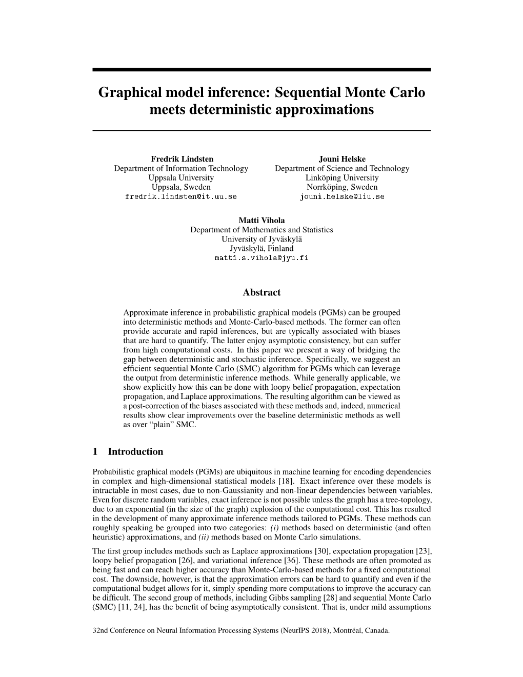 Graphical Model Inference: Sequential Monte Carlo Meets Deterministic Approximations