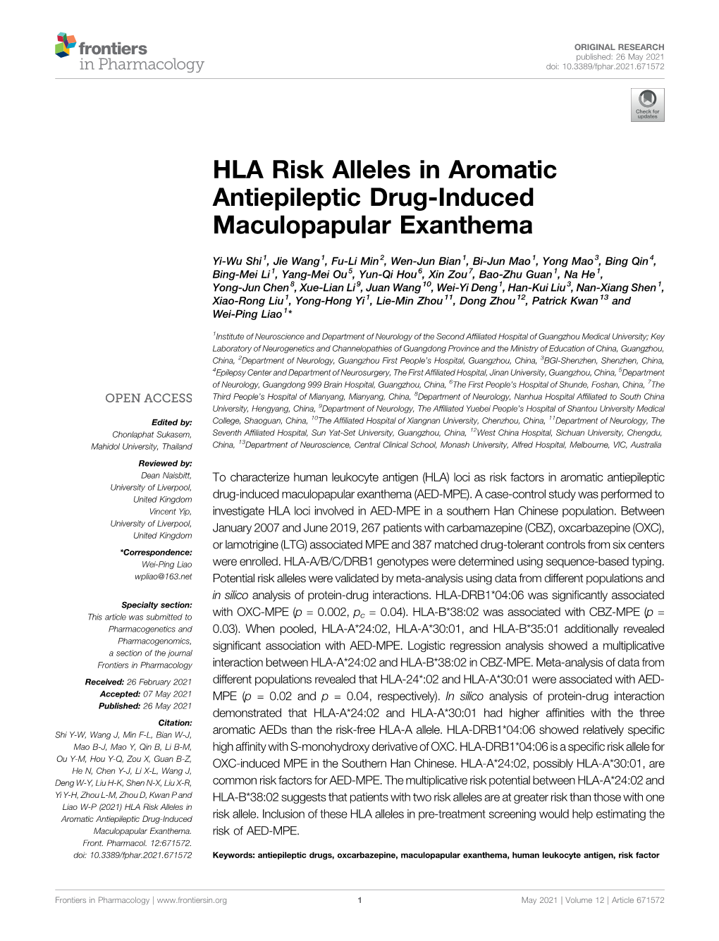 HLA Risk Alleles in Aromatic Antiepileptic Drug-Induced Maculopapular Exanthema