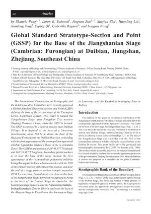 GSSP) for the Base of the Jiangshanian Stage (Cambrian: Furongian) at Duibian, Jiangshan, Zhejiang, Southeast China