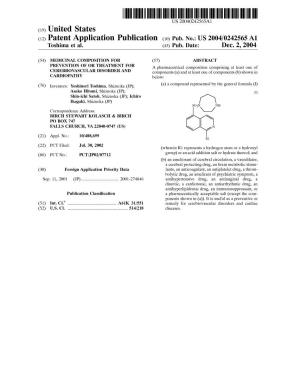 (12) Patent Application Publication (10) Pub. No.: US 2004/0242565 A1 Toshima Et Al