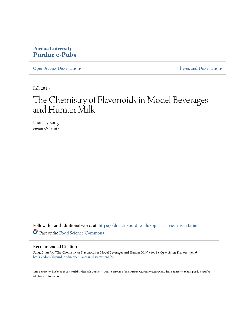 The Chemistry of Flavonoids in Model Beverages and Human Milk