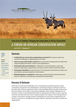 A FORUM on AFRICAN CONSERVATION IMPACT April 20, 2017 | Washington, DC