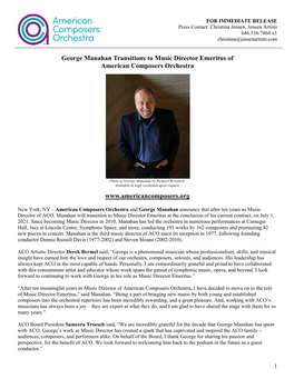 George Manahan Transitions to Music Director Emeritus of American Composers Orchestra