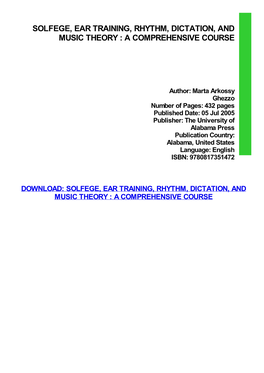 PDF Download Solfege, Ear Training, Rhythm, Dictation