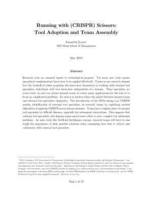 Running with (CRISPR) Scissors: Tool Adoption and Team Assembly