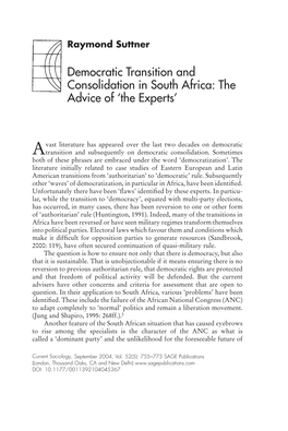 Democratic Transition and Consolidation in South Africa: the Advice of ‘The Experts’