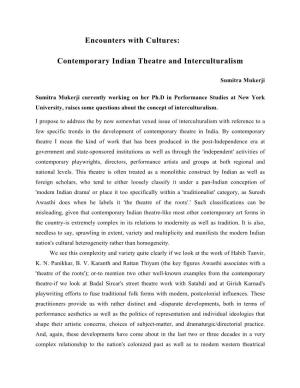 Encounters with Cultures: Contemporary Indian Theatre