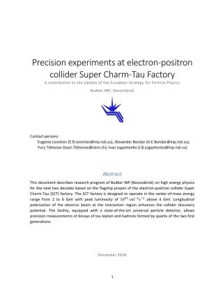 Precision Experiments at Electron-Positron Collider Super Charm-Tau Factory a Contribution to the Update of the European Strategy for Particle Physics