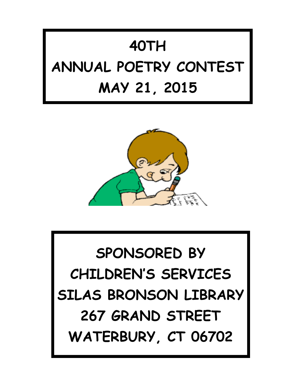 40Th Annual Poetry Contest May 21, 2015 Sponsored By