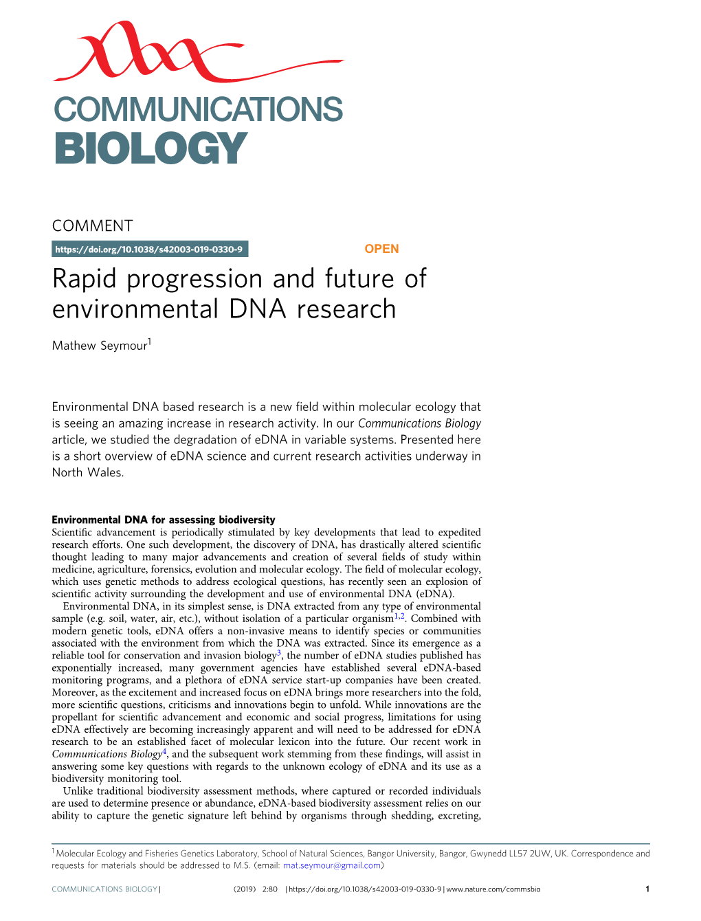 Rapid Progression and Future of Environmental DNA Research