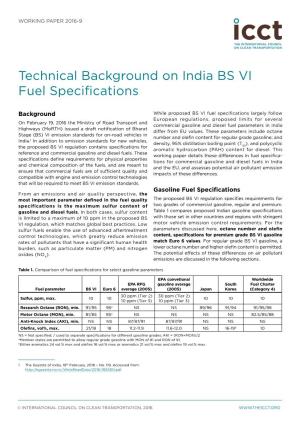 Technical Background on India BS VI Fuel Specifications