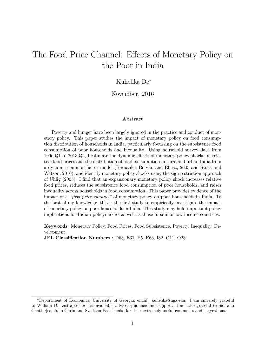 The Food Price Channel: Effects of Monetary Policy on the Poor in India