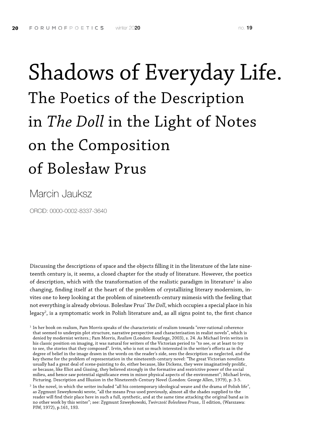 Shadows of Everyday Life. the Poetics of the Description in the Doll in the Light of Notes on the Composition of Bolesław Prus Marcin Jauksz