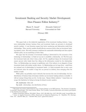Investment Banking and Security Market Development: Does Finance