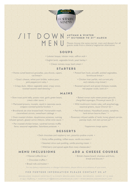 Sit Down Menu