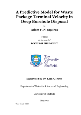A Predictive Model for Waste Package Terminal Velocity in Deep Borehole Disposal by Adam F